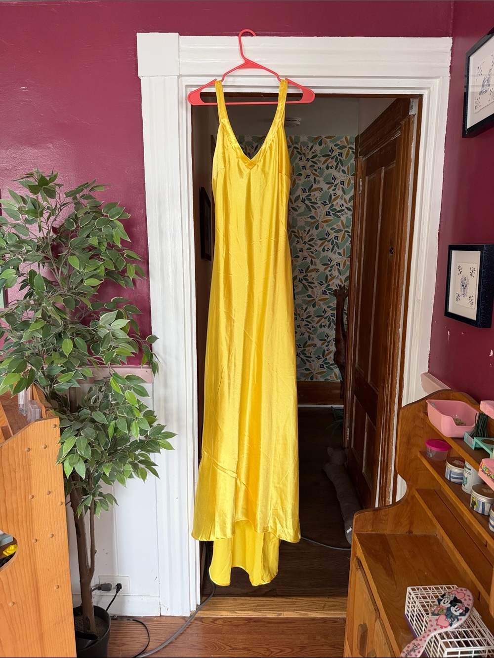 Lulu's Bright Yellow Satin Maxi Slip Dress